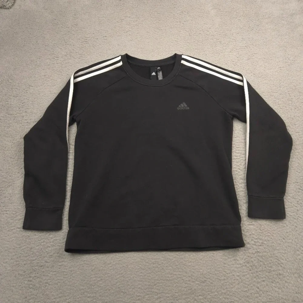 Adidas 3-Stripes Crewneck Sweatshirt Pullover Black White Logo Men's XL Fleece